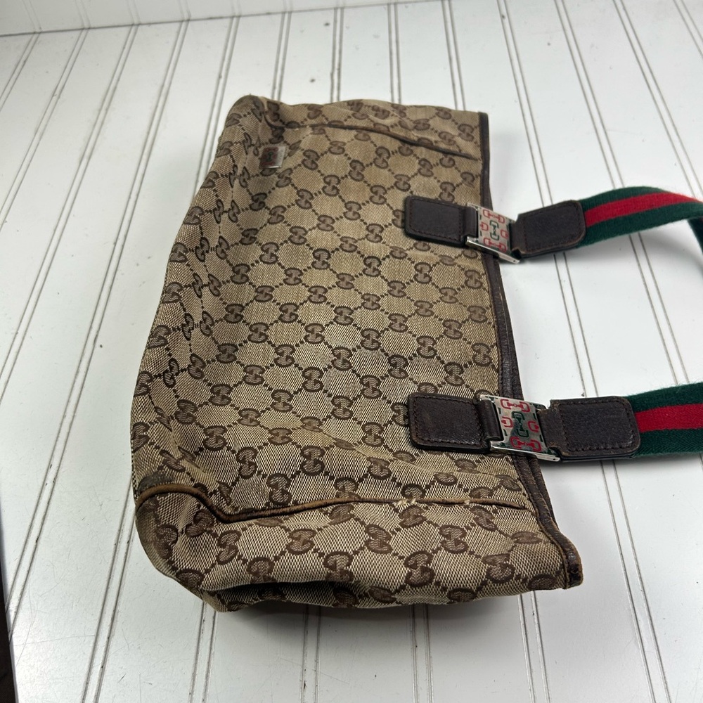 Gucci GG Vintage Iconic Monogram Canvas Web Sherry Line Pop Tote Bag Drawstring - Picture 12 of 14